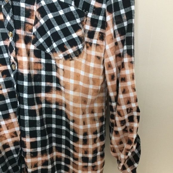 Plaid Flannel Upcycled Bleach Tie Dye Top - Picture 6 of 8